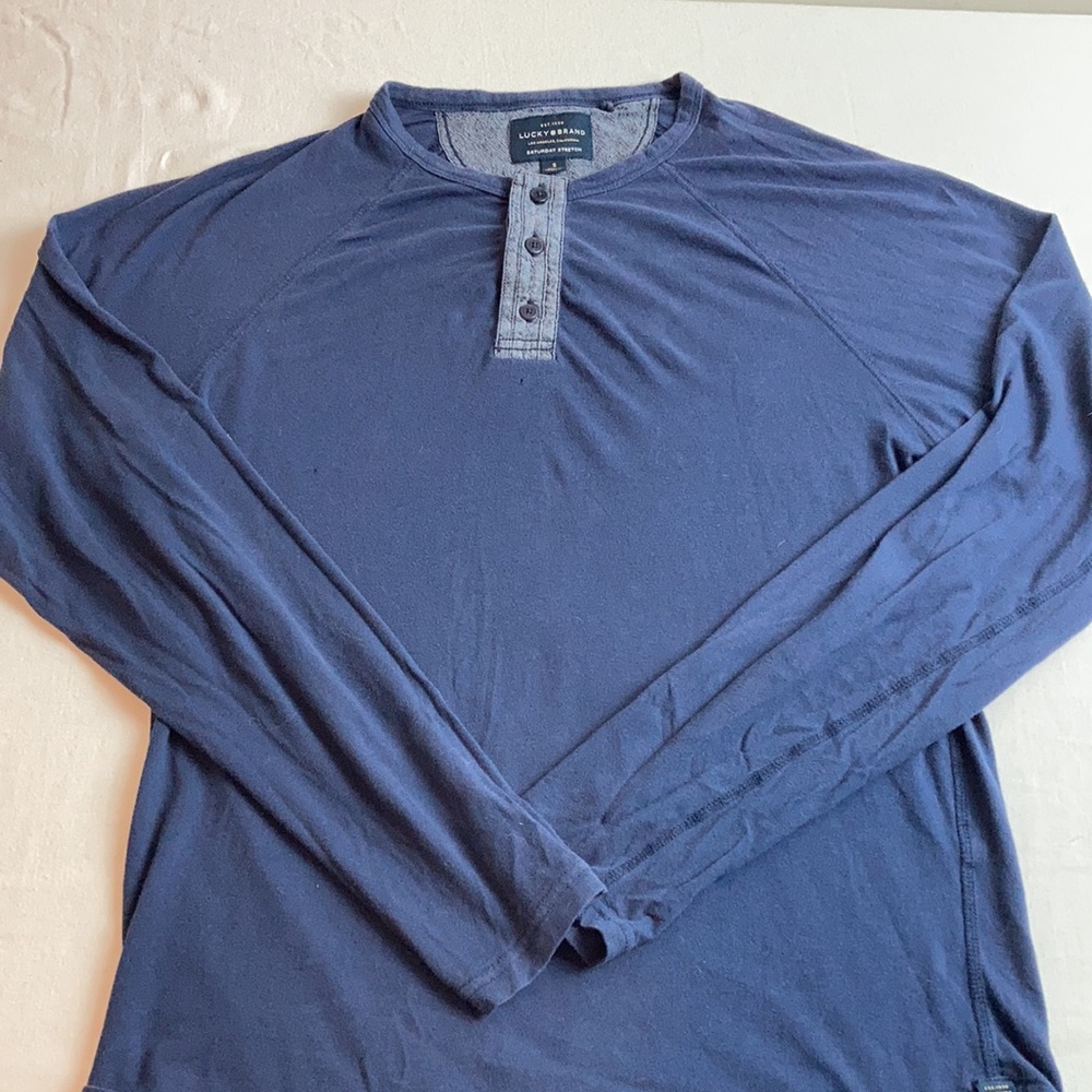 Lucky Brand Blue L/S Henley Saturday Stretch FLAWS